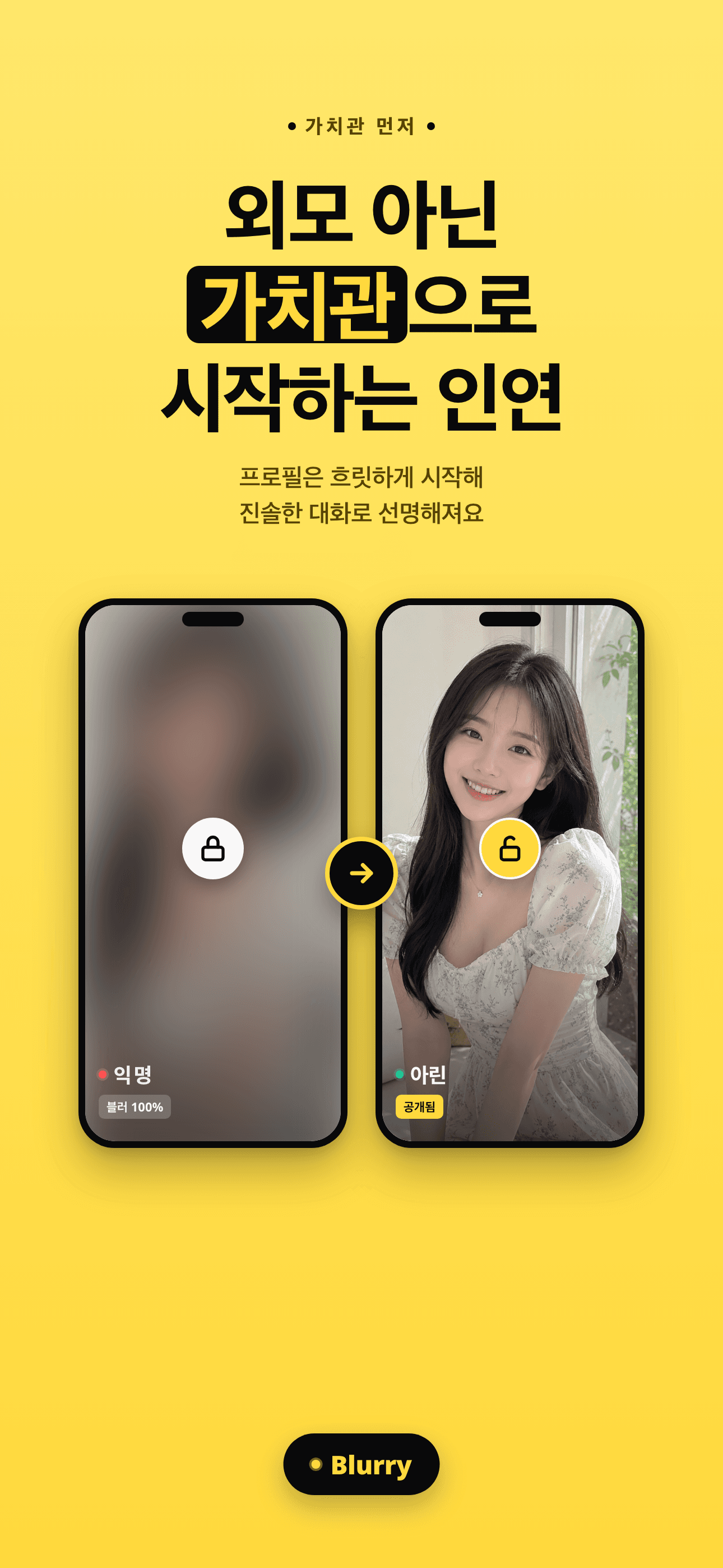 블러리 앱 — 흐린 프로필로 시작하는 화면