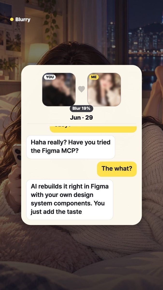 Blurry chat where he suggests Figma MCP