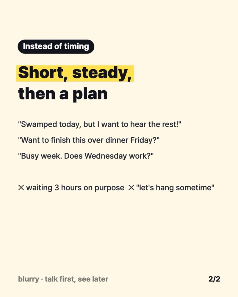 Card with three short texts that keep things steady and set a plan, plus two habits to skip