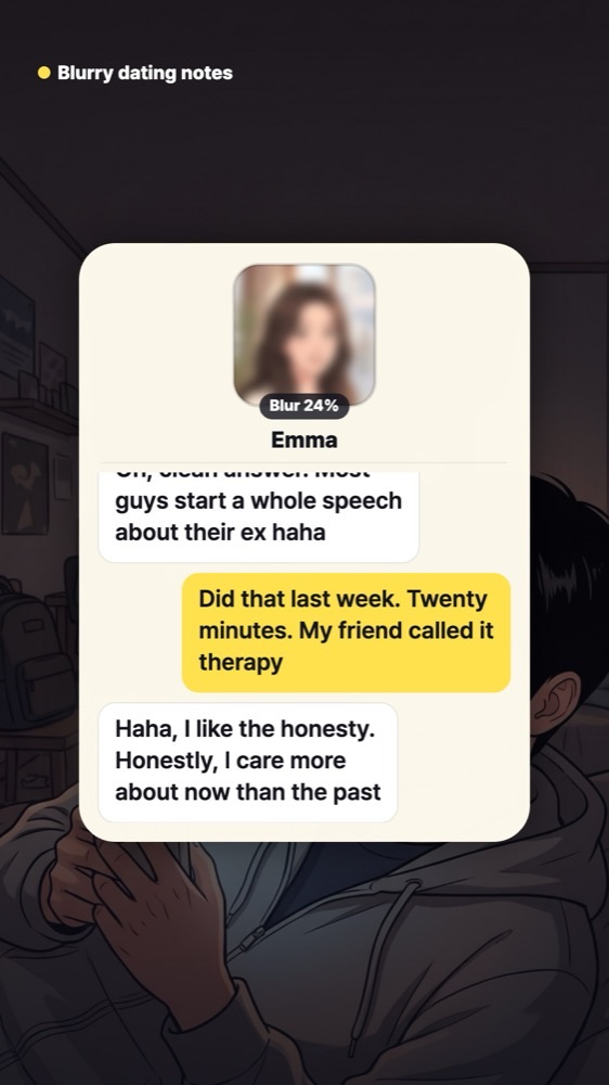 Chat where his match laughs and says she cares more about now than the past